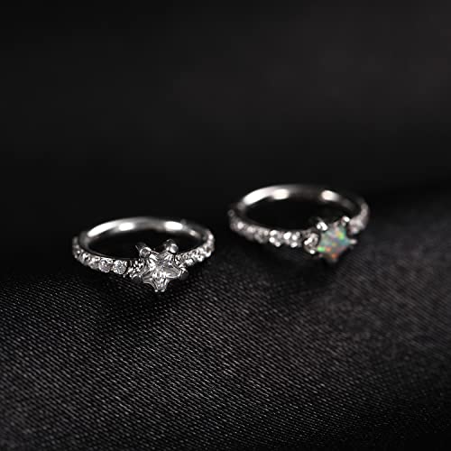 16G Cartilage Earring Hoop 316L Surgical Steel Daith Helix Conch Earrings Tragus Rook Earrings CZ Opal Septum Jewelry Seamless Clicker Nose Rings Hinged Segment Ring Hoop Earring for Women Men - color: 1PC,Silver,Star CZ