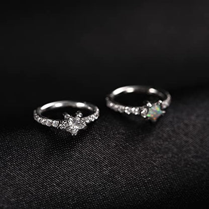 16G Cartilage Earring Hoop 316L Surgical Steel Daith Helix Conch Earrings Tragus Rook Earrings CZ Opal Septum Jewelry Seamless Clicker Nose Rings Hinged Segment Ring Hoop Earring for Women Men - color: 1PC,Silver,Star CZ