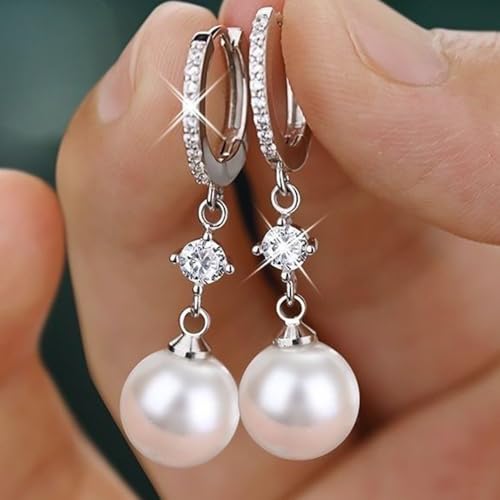 925 Sterling Silver Hook Pearl Dangle Earrings for Women Drop Hook Vintage Earrings Jewelry Birthday Gifts - style: 8mm Pearl