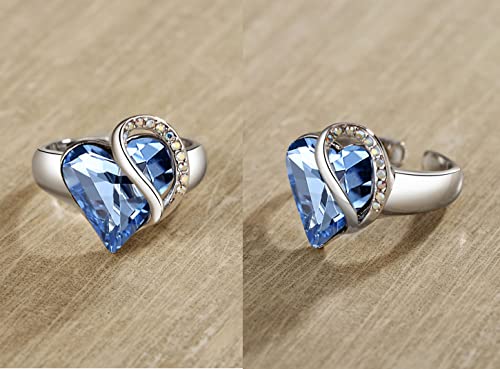 Leafael Infinity Love Women's Adjustable Crystal Heart Ring with Birthstone Crystals Healing Stones, Jewelry Gifts for Women, Birthdays Valentine's Day, Silver-Tone, Open End, Size 6.5-8 - color: 06-March & December-Honesty-Denim Blue