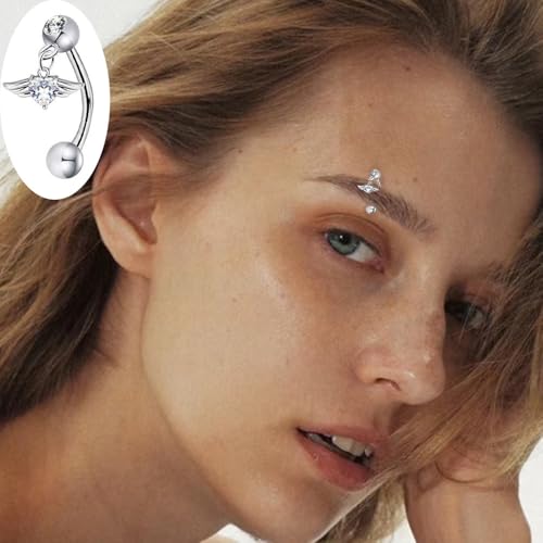 4Pcs 16G Stainless Steel Eyebrow Ring for Women Rhinestone Heart Star Wing Cross Pearl Curved Barbell Tiny Eyebrow Ring Rook Cartilage Piercing Jewelry - style: Wing