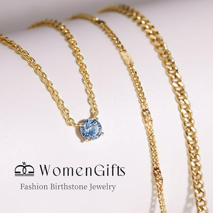 WomenGifts Layered Gold Necklaces for Women, 14K Gold Sterling Silver Plated Dainty Pendant Necklace Set Non Tarnish, Chunky Stackable Cuban Chain Choker, Trendy Birthstone Vacation Jewelry Gift - color: Gold, style: Cubic Zirconia-Created Topaz-Dec