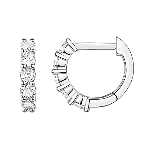 PAVOI 14K Gold Plated Huggie Earrings for Women - Gold Earrings Hoops with Heart Shaped Cubic Zirconia - Hypoallergenic Cartilage Trendy Fashion Huggie Hoop - Dainty Romantic Everyday Jewelry - color: White Gold
