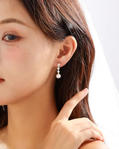 Pearl Earrings for Women, 14k Gold Plated Trendy Diamond Pearl Drop Earrings Bridal Shower Gifts Wedding jewelry for Women - color: Style F Gold