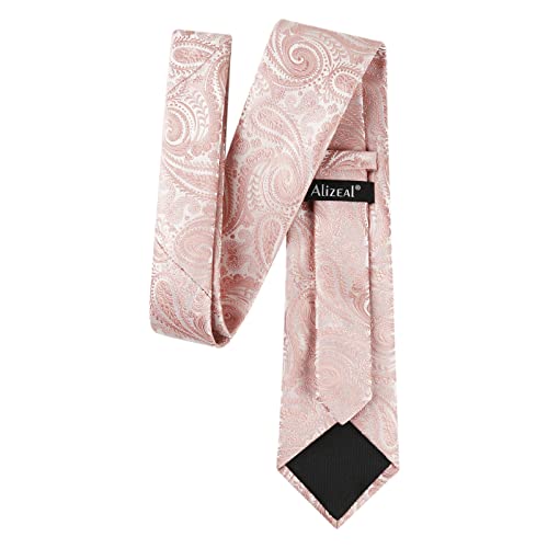 Alizeal Mens Gradient Paisley Necktie and Pocket Square Set | Elegant Design Perfect for Weddings Banquets Business Formal Events - color: 143-blush Pink