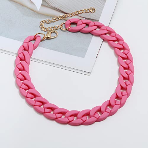 Fashion Multicolor Acrylic Figaro Chain Necklace Cuban Thick Chunky Resin Link Curb Chain Necklace for Women Girl Party Festival Jewelry - color: F red