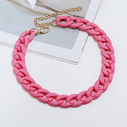 Fashion Multicolor Acrylic Figaro Chain Necklace Cuban Thick Chunky Resin Link Curb Chain Necklace for Women Girl Party Festival Jewelry - color: F red