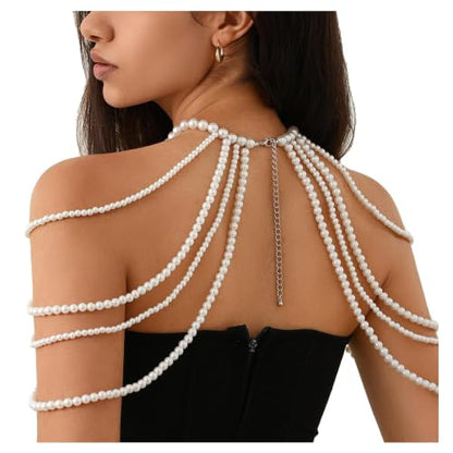 Summer Bikini Mulit-layered Bead Shoulder Body Chain Jewelry Festival Rave Pearl Neck Chain Sexy Bridal Wedding Pearl Shoulder Arm Body Chain Jewelry for Women