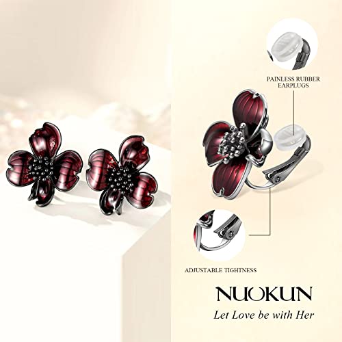 Clip on Earrings Women, 14K Gold Plated Earrings for Sensitive Ears, Fashion Women's Earrings Jewelry Birthday Gift for Wife Grandma Daughter Girls on Christmas Thanksgiving - color: Silver Black Red Earrings