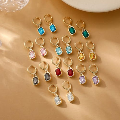 Multicolor Crystal Dangle Studs Earrings Set for Women 925 Silver Hypoallergenic Dangle Earrings Leverback Drop Earring Fashion Cubic Zirconia Leverback Stud Earring Sets Trendy Cubic Zirconia Jewelry Gifts for Women - style: 12-S-G