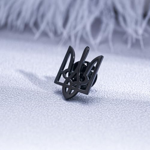 Fashionable Ukrainian national emblem cufflinks, men's stainless steel Ukrainian symbol cufflinks, French shirt cuff link brooch - color: Brooch-black