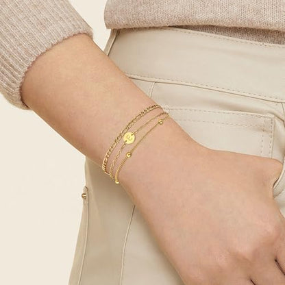 18K Gold Plated Initial Bracelets for Women - Stainless Steel Layered Letter Charm Bracelet A to Z - Gold Jewelry Christmas Birthday Gifts - color: M