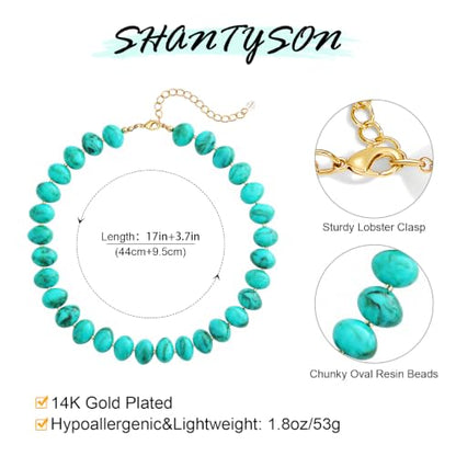 Colorful Chunky Beaded Necklaces for Women Multicolor Large Round Resin Beads Collar Necklace Boho Trendy Statement Chokers Y2K Summer Beach Jewelry - color: Turquoise-Oval