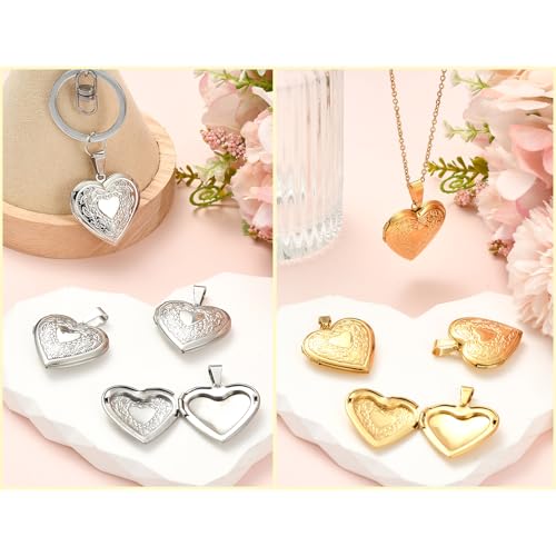 5-6Pcs Heart Locket Charms for Jewelry Making Stainless Steel Photo Charms for Necklaces Bracelets Earring Keychains DIY Supplies - color: Silver