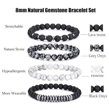 RANKEEF Tiger Eye Bracelet For Men 8MM Natural Stone Stretch Adjustable Black Crystal Beaded Bracelet for Men Women Gifts - color: 4,black,gray,white bracelet