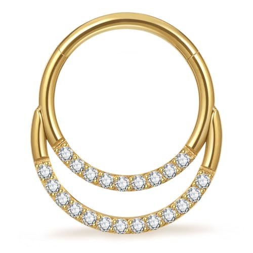 Titanium 16G Septum Ring Piercing Jewelry Nose Rings Hinged Clicker Hoop | G23 Titanium Silver Gold Hinged Segment Daith Piercing Jewelry Non-irritating , Clicker Septum Nose Piercing Jewelry Hoops - color: 09 Circle CZ-Gold, size: 16G-8mm