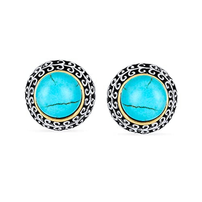 Bali Style Button Style Faux White Pearl, Black, Turquoise Clip On Earrings - color: Blue