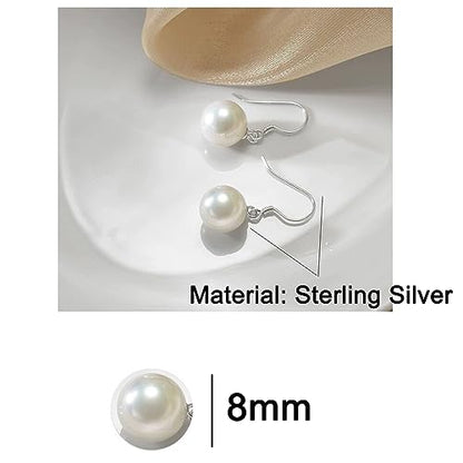 Sterling Silver Big Pearl Earrings for Women Freshwater Cultured Pearls Dangle Drop Earring Jewelry for Women Large Round White Pearl Studs Earrings - color: Style C