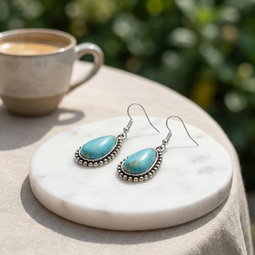 Turquoise Earrings for Women,Small Dangle Earrings,Boho Turquoise Earring with Teardrop Dangle Western Accessories - color: Gold 2