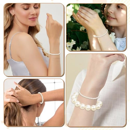 10 PCS Pearl Bracelet for Women Costume Pearl Bracelets Chunky White Pearls Bracelets Stretch Jewelry Faux Bracelet Stimulate Pearl-Bracelets for Women Lady Bridal Wedding
