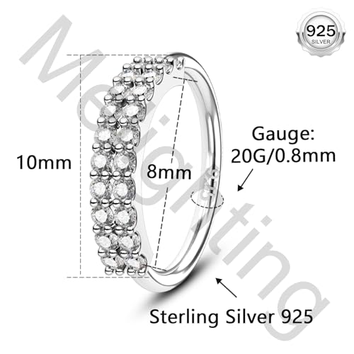 Melighting 20G Nose Ring Hoop 925 Sterling Silver Butterfly Flower Nose Hoop Seamless Open Helix Piercing Clear Double CZ 8 mm Cartilage Earring Nose Piercing for Women - color: Double CZ