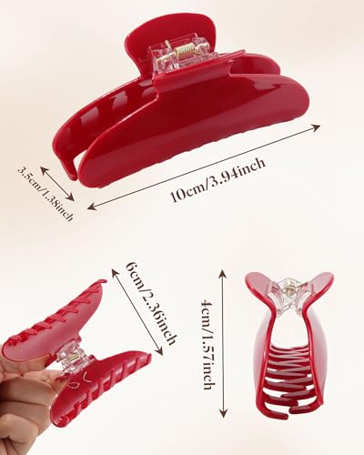 Molans 3PCS Hair Claw Clips Acrylic Clamps for women - Non-slip Strong Hold Barrettes for Thin Thick Hair, Medium hair clips Accessories - color: Group: Red