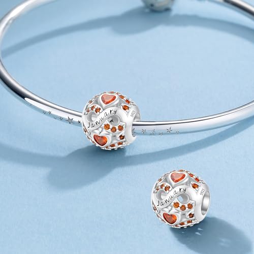 MICOO 925 Sterling Silver Jan-Dec Birthstone Charms For Bracelets and Necklaces, Original DIY Bead Charms With Cubic Zirconias Jewelry Birthday Gifts For Women. - color: 1-Jan Birthstone charm