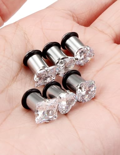 Jenxnjsjo 14g to 7/8in Ear Gauges Plugs Tunnels Taper Earrings Stretching Expander Kit Set for Women Men - color: 061: Cubic Zirconia, Clear, 3Pairs, size: 2g (6mm)