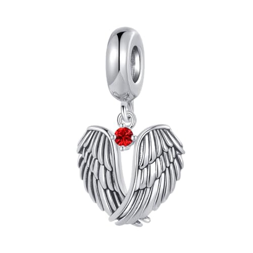 LSxAB Guardian Angle Wings Jan-Dec Birthstone Charm Compatible with Pandora Charms Bracelets for Women Charm - style: 07 Red