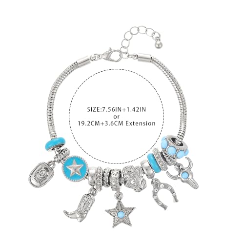 Madison Tyler Gold Plated Bracelet for Women | Celestial Rectangular Plaque Evil Eye Ace of Hearts Playing Card Beaded Charm Bracelet | Cute Adjustable Snake Chain Bracelet - style: Western Cowboy