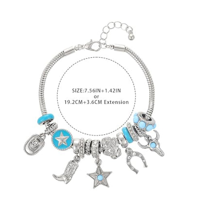 Madison Tyler Gold Plated Bracelet for Women | Celestial Rectangular Plaque Evil Eye Ace of Hearts Playing Card Beaded Charm Bracelet | Cute Adjustable Snake Chain Bracelet - style: Western Cowboy