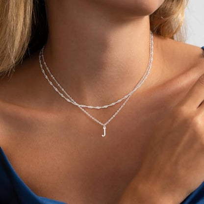 14K Gold Plated Initial Necklaces for Women Dainty Layered Letter Pendant Necklace Cute Choker Necklace Gift Trendy Stuff Personalized Jewelry Stack for Women Her - color: Silver, style: J