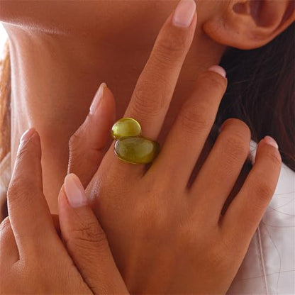Chunky Resin Twist Stackable Ring for Women,Boho Cute Multicolor Thick Acrylic Statement Ring Trendy Aesthetic Y2k Colorful Knuckle Finger Jewelry - color: Green