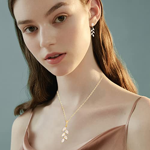 DHQH Bridesmaid Necklace Earrings Set Gifts I Couldn't Say I DO Without You Cubic Zirconia Leaf Pendant Necklace Bridesmaid Proposal Gift Set of 4 6 - color: gold-leaf