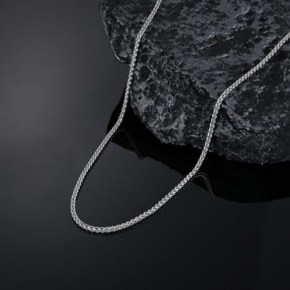 Fiusem Wheat Chains for Men and Women, Silver Tone/Black/14K Gold Plated | 2/2.5/3/4/5mm Stainless Steel Necklace Chain, Mens Necklace Jewelry Gift 16-28 Inch - size: 16 Inches, style: Silver 2.1MM