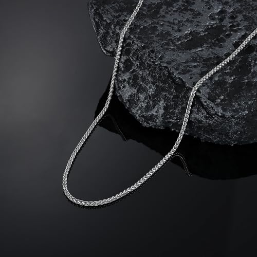 Fiusem Wheat Chains for Men and Women, Silver Tone/Black/14K Gold Plated | 2/2.5/3/4/5mm Stainless Steel Necklace Chain, Mens Necklace Jewelry Gift 16-28 Inch - size: 20 Inches, style: Silver 2.1MM