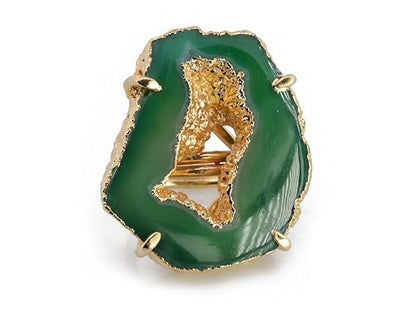 Ring Geode Druzy Slice Unique And Stylish Statement Gold Plated Jewelry Natural Gemstone Stone size 25-35 mm Approximately Adjustable Shank US Scale Size 6-9 - color: Green