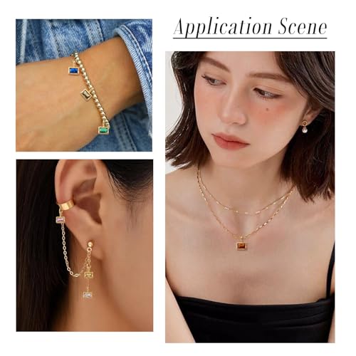 9Pcs Rectangle Crystal Cubic Zirconia Charms Small Birthstone Dangle Charms Golden Brass Necklace Pendants for DIY Earring Bracelet Jewelry Making 10.5x7.5x4mm - color: Rectangle #1
