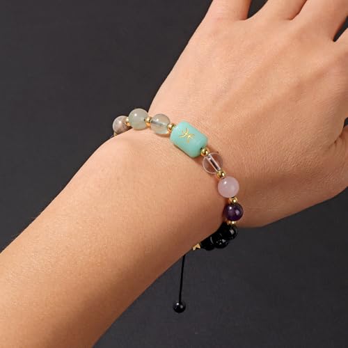 Zodiac Bracelets for Women 12 Constellations Healing Crystal Stone Beads Bracelet Birthday Zodiac Gifts Horoscope Spiritual Bracelet - color: Pisces-2