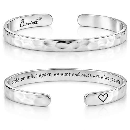 Bracelet - Gifts for Women – Inspirational, Friendships, Love, Mom, Daughters, Sisters, Christian, Graduations, Memorials & Wedding Gifts – 100+ Phrases – Stainless Steel, Gift Ready - color: AUNT NIECE Gift - Side by side or miles apart, an aunt and niec