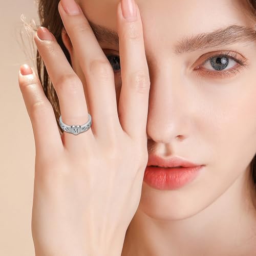S925 Sterling Silver Personalized Initial Signet Ring Customized Letter With Birthstones Band Engraved Stacking Rings for Mother Daughter Wife Birthday Wedding Engagement Promise Ring - color: Style 2