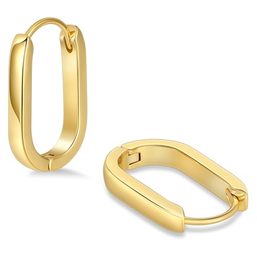 Gacimy Small Gold Huggie Hoop Earrings for Women | 14k Gold Plated, Small Hoop Earings for Women, 1/2 Inch Yellow Color Earrings - color: Gold, size: Curved Rectangle
