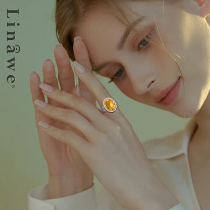 Linawe Costume Jewelry Adjustable Cocktail Ring for Women | Copper, Rhinestone, Cubic Zirconia, Oval, Fake Diamond, Crystal, Stone, Birthstone, Gemstone, Big, Chunky, Statement - color: White Champagne