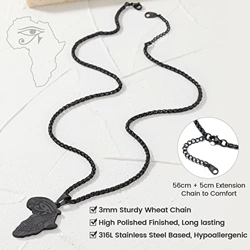 GOLDCHIC JEWELRY Africa Map Necklace for Men, Stainless Steel African Tribal/Egyptian Eye of Horus/I LOVE AFRICA/Elephant Map Hiphop Jewelry Unisex with 22'+2'Adjustable Chain - color: Eye of Horus - Black, style: No Customization