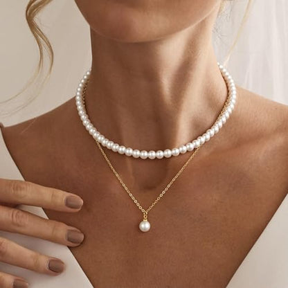 Gold Pearl Necklaces for Women - White Pearls Jewelry Gifts Wedding Bride Bridesmaid Jewelry - color: Gold-Layered Pearl Choker