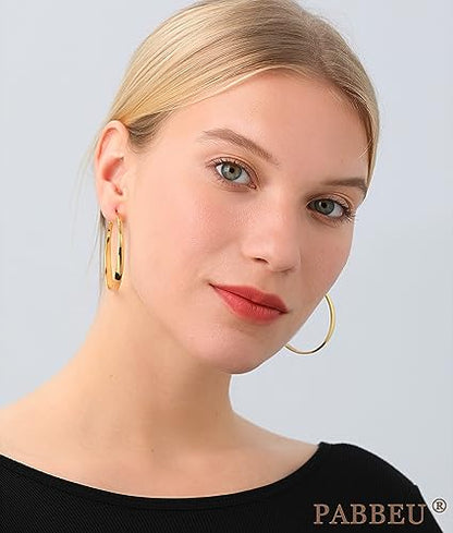 925 Sterling Silver Hoop Earrings Hypoallergenic Large Thin Hoops Earring | Lightweight Big Silver Hoops Hypoallergenic Large Hoop Earring for Women Sensitive Ears Oversize Hoops 30/40/50/60/70mm - color: 60mm Gold