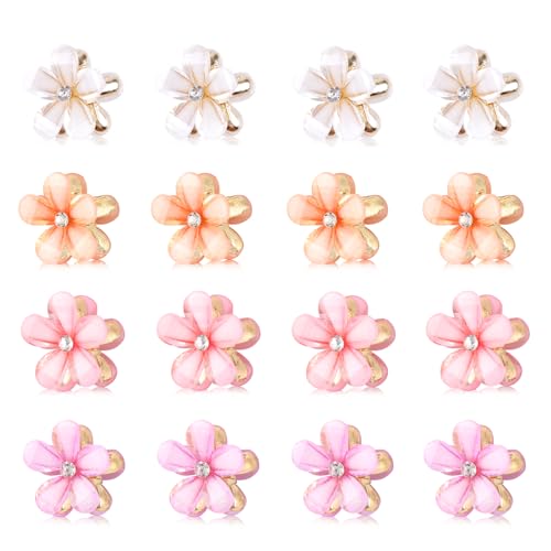 CWJCYTNSN Small Crystal Flower Hair Claw Clips, 0.8" Mini Metal Bangs Pins for Thick Curly Hair - 16PCS Hair Accessories for Women & Girls - color: Rhinestone Flower