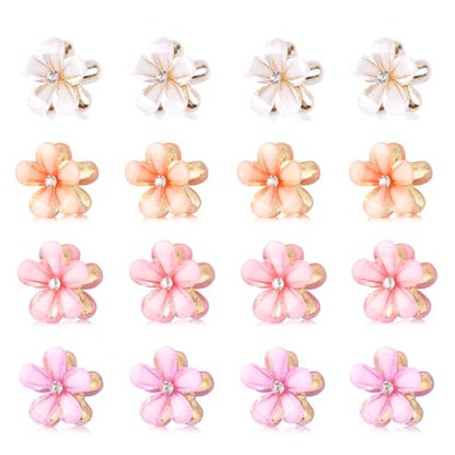 CWJCYTNSN Small Crystal Flower Hair Claw Clips, 0.8" Mini Metal Bangs Pins for Thick Curly Hair - 16PCS Hair Accessories for Women & Girls - color: Rhinestone Flower