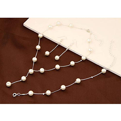 Bridal Necklace Earring and Bracelet Set Faux Pearl Jewelry Set for Women Wedding Bridal Jewelry (Silver)