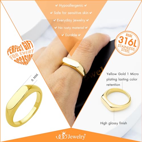 555Jewelry Stainless Steel Solid Plain High Polish Round Signet Ring for Men - color: Oval Gold